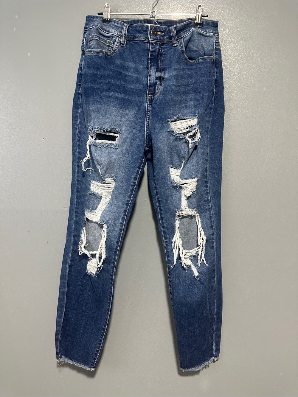 Cello Women's Skinny Ripped Dark Blue Jeans